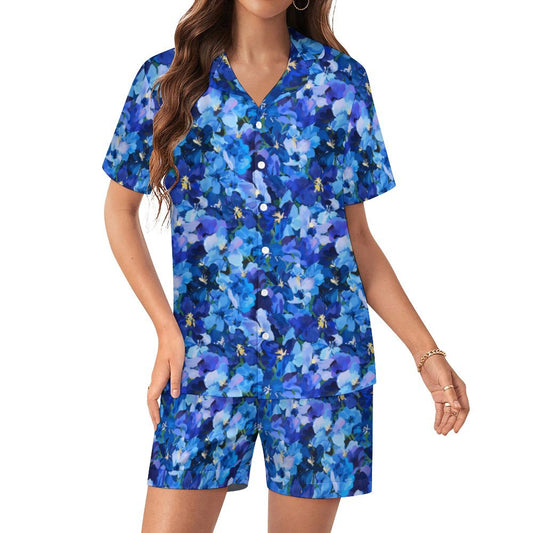 Blue Floral Whisper Women's Short Pajama Set